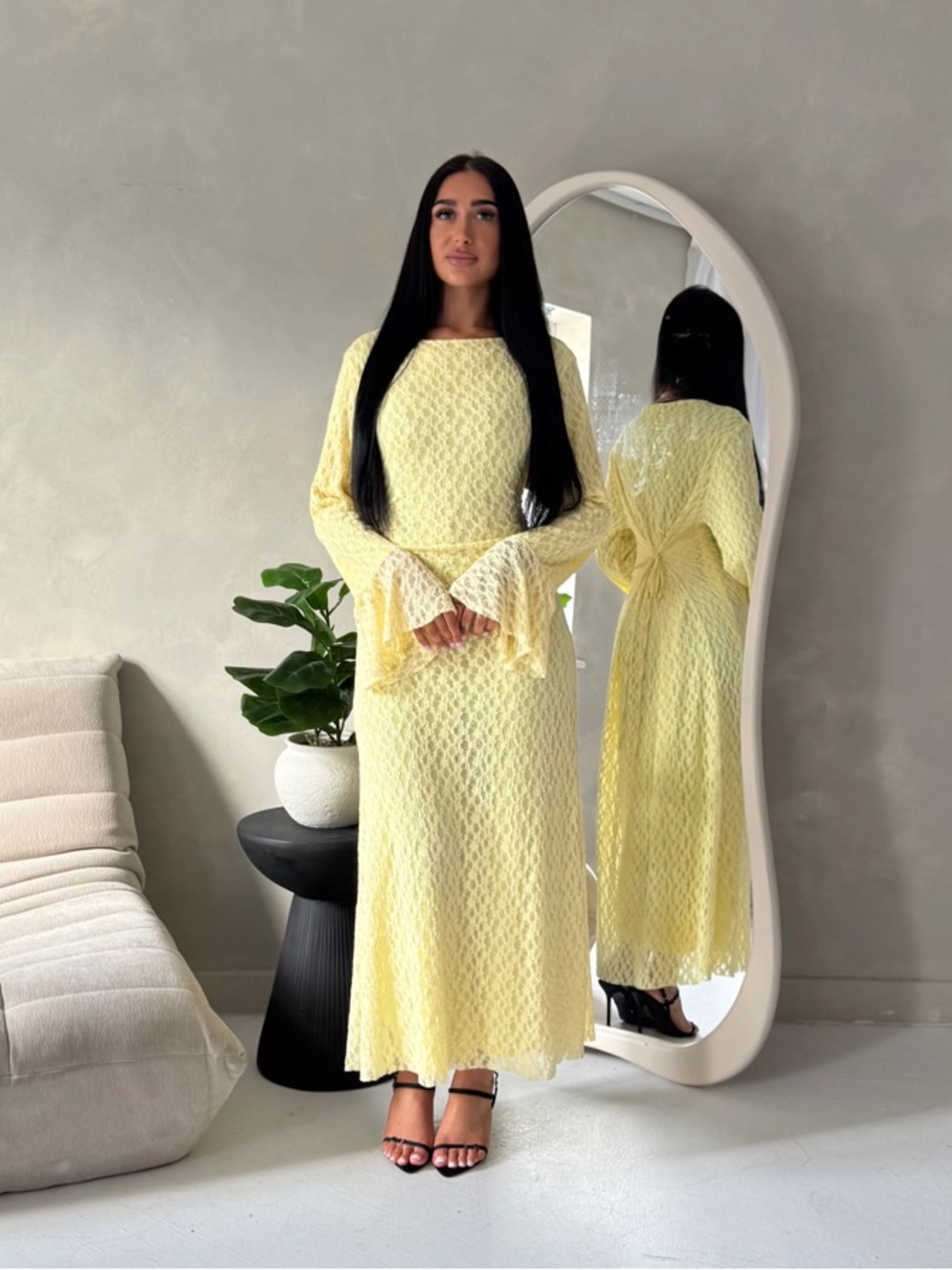 House of Haniya: Hana Yellow Floral Lace Detail Modest Dress